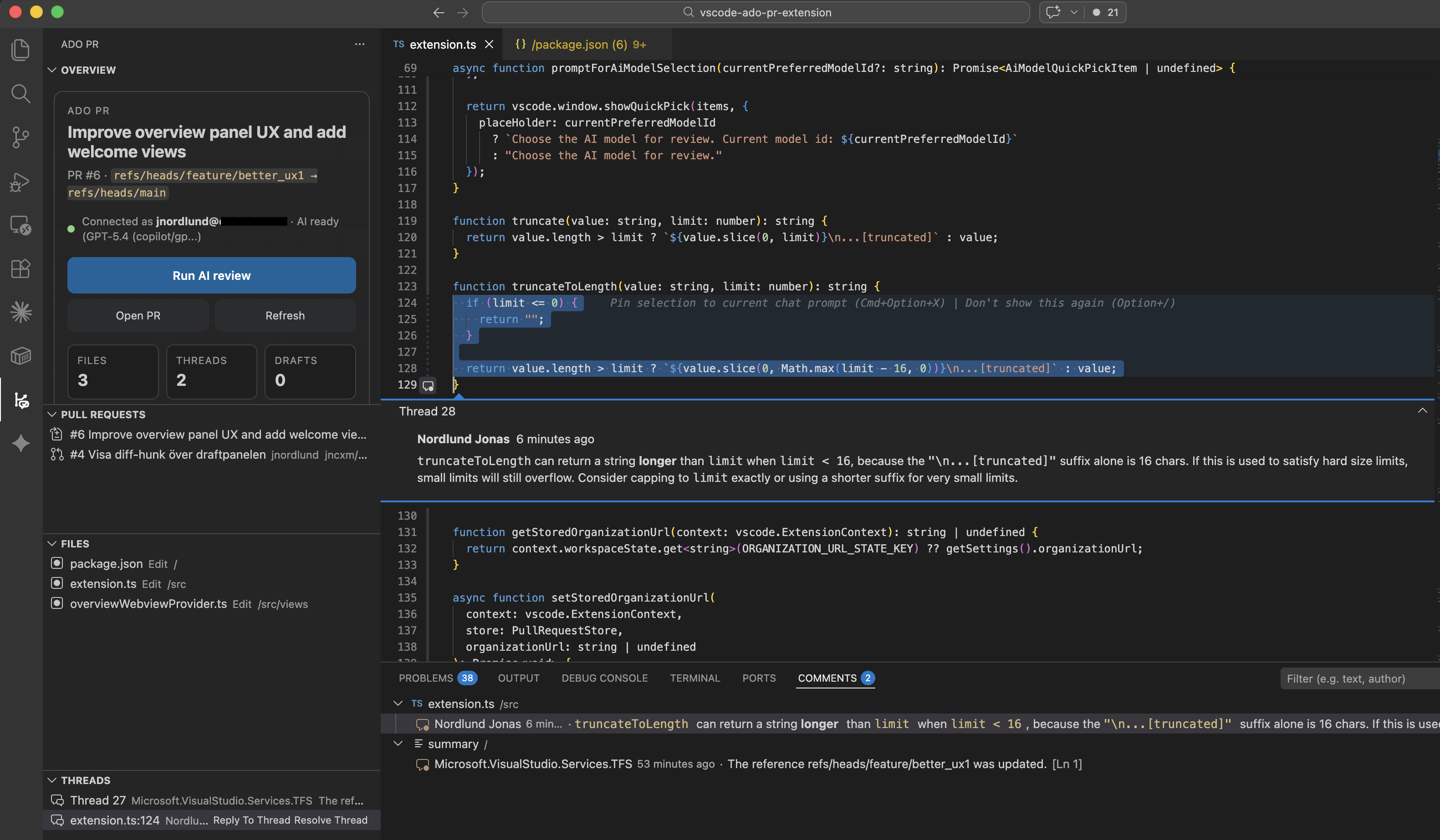 Azure DevOps PR Review inside VS Code